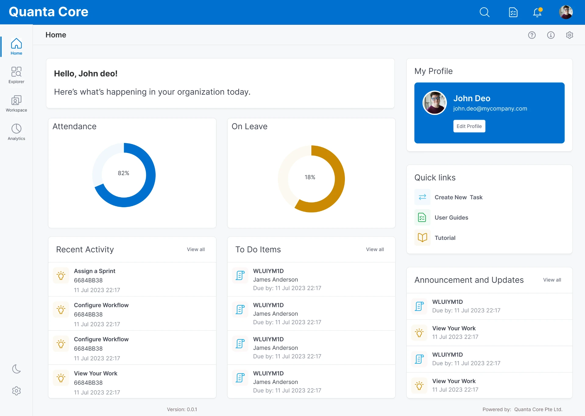 HR platform home dashboard