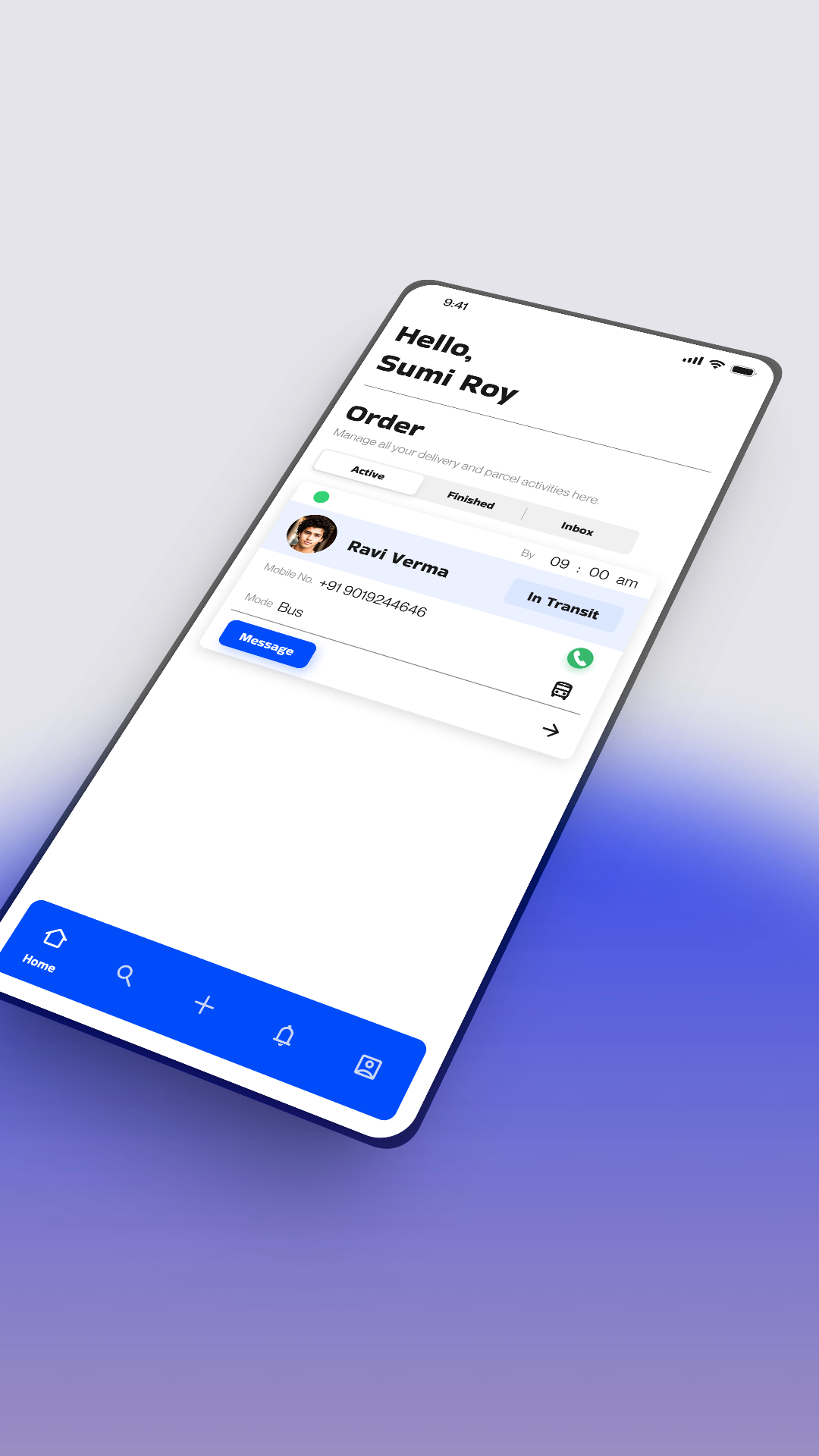 Parcel delivery app order screen on a phone
