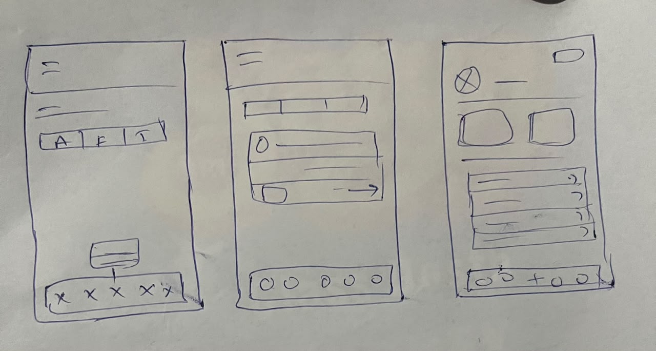 Hand-drawn mobile wireframes for the parcel delivery app